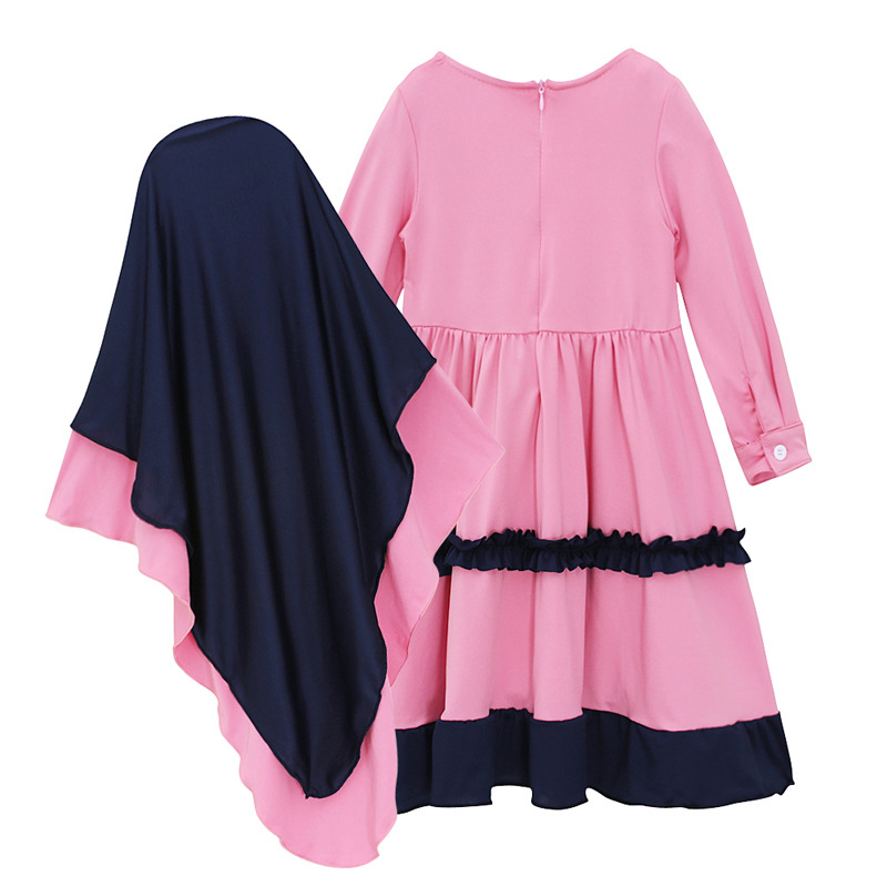 Babykleidung Kinder langärmeliges langes Kleid + Kopftuch zweiteilige Kinderkleidung ins_voghion.com