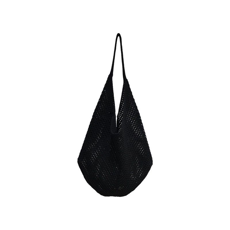 Satin Comparable Bean Niche INS Forest Woven Hollow Knit Large Capacity Lazy Style Vacation Shoulder Tote Bag_voghion.com
