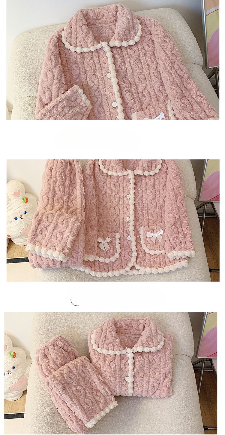 Pigiama da donna in pile di peluche, pigiama morbido in jacquard per donna, comodo pigiama da salotto_voghion.com