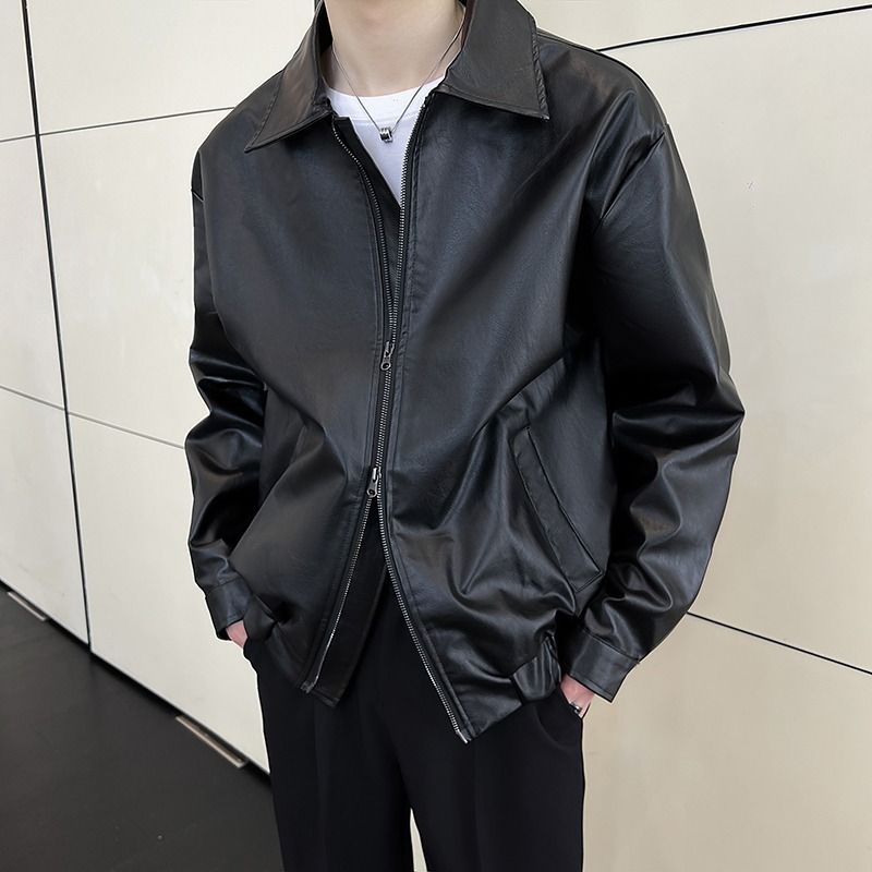 Pi Shuai High Street Style Design Pu Leather Jacket Trendy Uomo Retro Style Motorcycle Wear Giacca in pelle Autunno/Inverno Cappotto_voghion.com