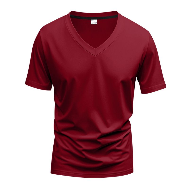 Herrenbekleidung T-Shirt Einfarbig V-Ausschnitt Kurzarm Sommer Neue Große Größe Trend Tops_voghion.com