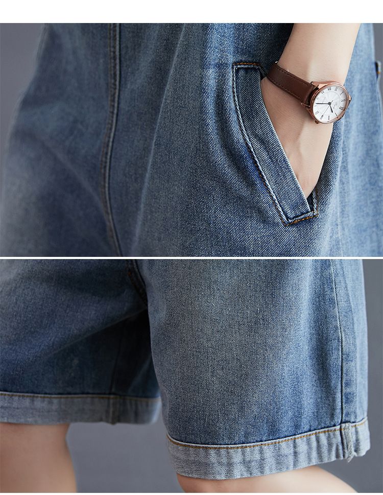 Age-reducing denim overalls shorts for women Korean version new loose high waist slimming suspenders one-piece wide-leg pants_voghion.com