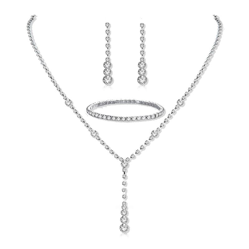 Set di gioielli da donna: elegante collana a V, orecchini, bracciale e fermagli per abiti con dettagli in strass per feste serali e occasioni speciali_voghion.com