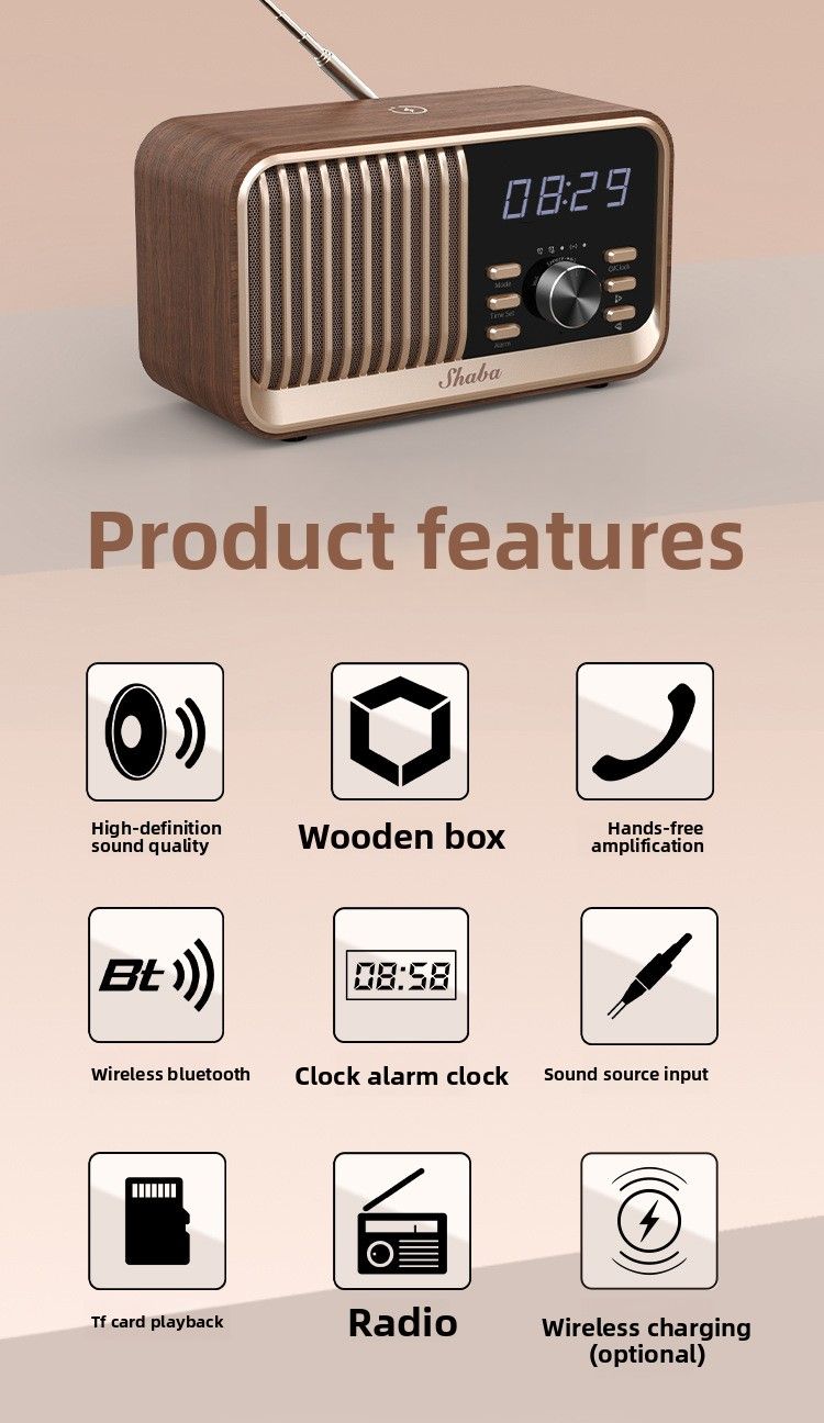 Private Model Multifunctional Gift Bluetooth With Radio Wireless Charging TF Card Clock Outdoor Speaker_voghion.com