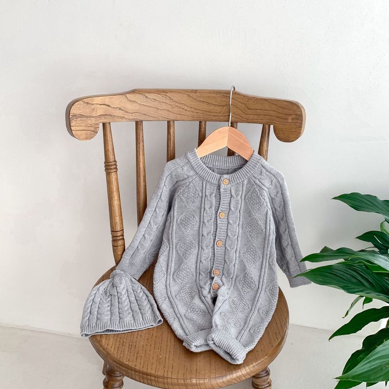 Korean version of autumn and winter New Baby wool jumpsuit for boys and girls Baby Full moon suit newborn 100-day banquet long climb_voghion.com