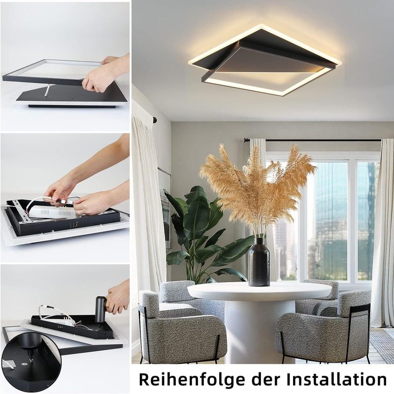 Glitzerlife Deckenlampe Dimmbar Deckenleuchte LED - Weiß Schlafzimmerlampe 53W Moderne Wohnzimmerlampe 48cm Küchenlampe Für Flur_voghion.com