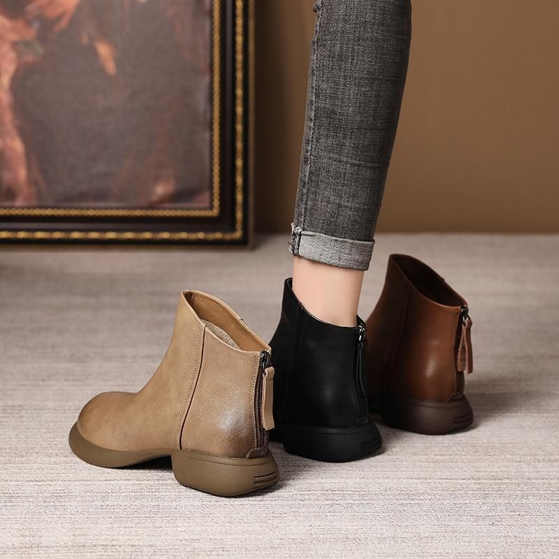 【 All Cowhide 】 Genuine Leather Western-style Short Boots For Women In Autumn And Winter 2023. Soft Soles, Pure Handmade_voghion.com