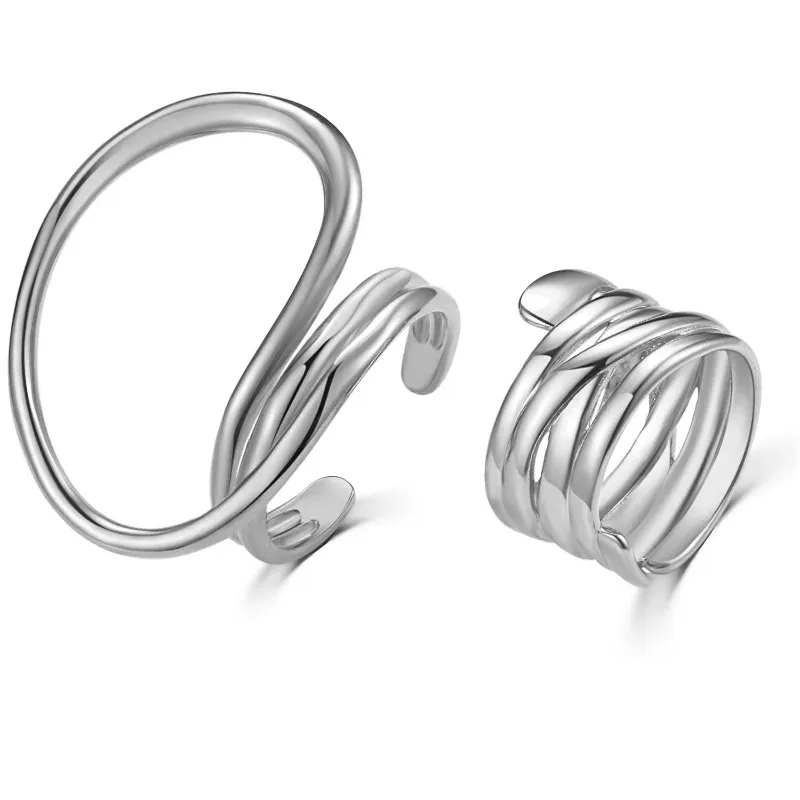 2025 Nuovi arrivi 2 pezzi/set Anelli con linee esagerate per le donne Moda Semplice Distorto Geometrico Festa Dichiarazione Gioielli di design Regalo_voghion.com
