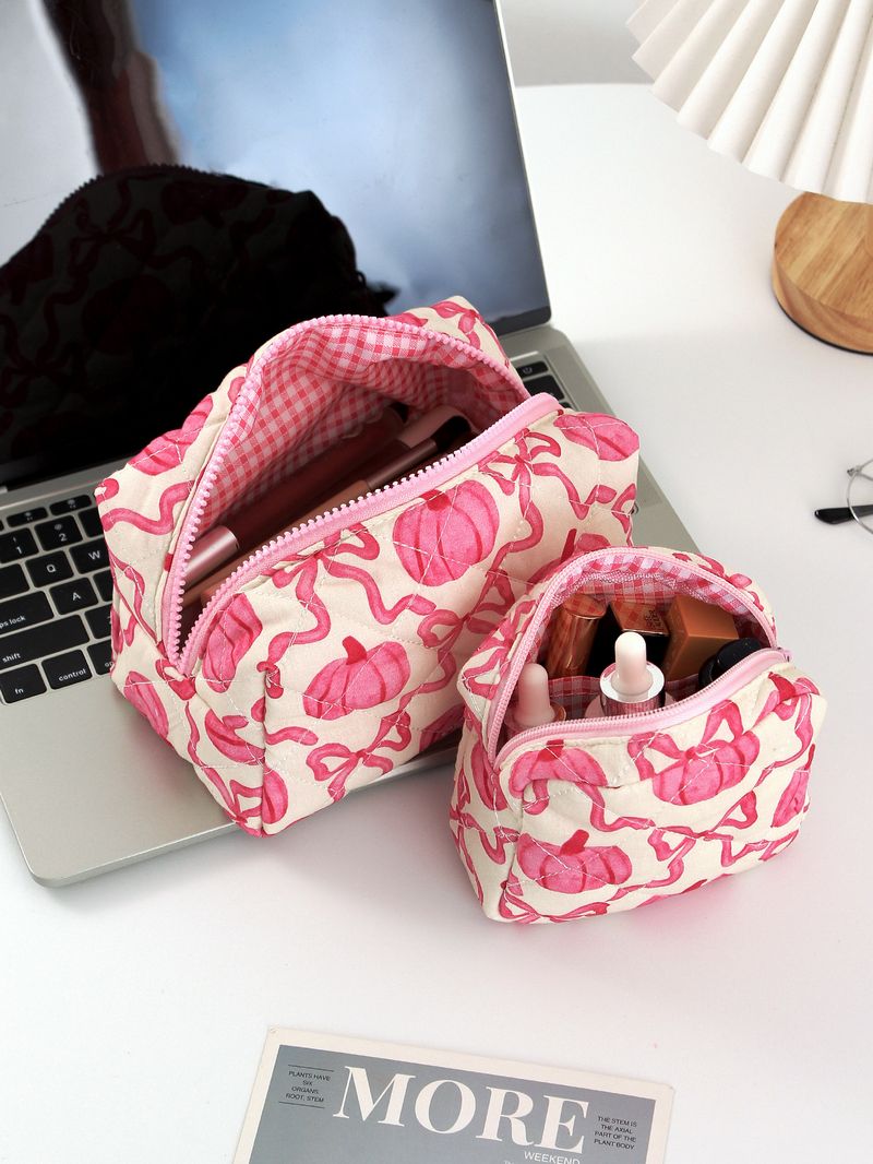 Halloween Rosa Kürbis Schleife Große Kapazität Kosmetik Tasche Lagerung Tasche Stepp_voghion.com