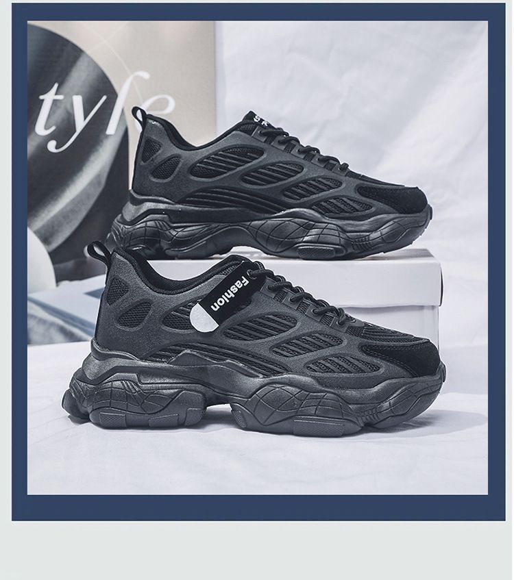 2025 Spring New Breathable Mesh Men's Korean Version Versatile Thick Soled Sports Casual Dad Trendy Shoes_voghion.com