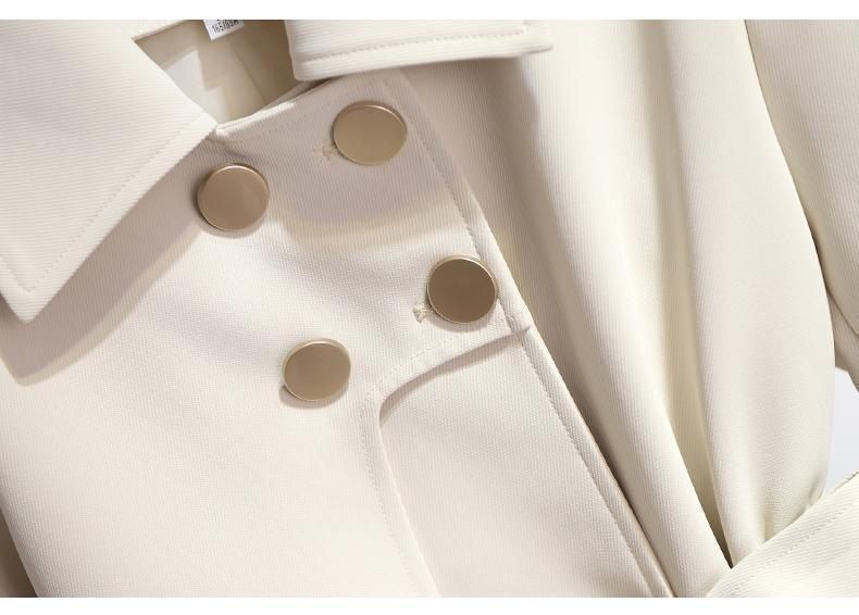Elegante trench da donna - Giacca a doppio strato di media lunghezza, vestibilità slim, con cintura, collo polo, classico stile britannico per taglie da piccole a grandi_voghion.com