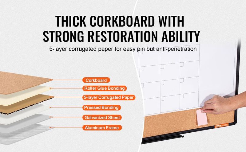 VEVOR 36"x 24" Monthly Calendar Whiteboard & Cork Board Combo With Aluminum Frame_voghion.com
