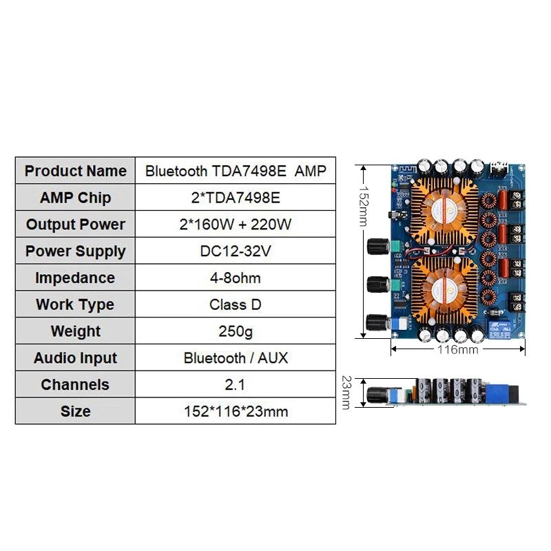 TDA7498E 2*160W+220W Bluetooth 5.0 Scheda amplificatore subwoofer 2.1 canali Classe D Home Theater Audio Stereo Equalizzatore Amplificatore_voghion.com