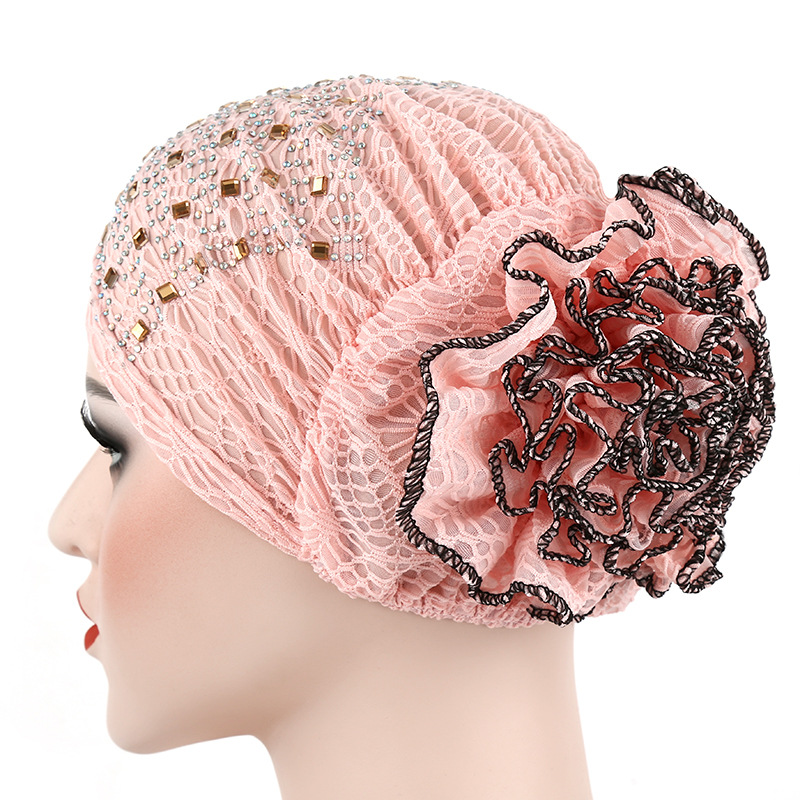 hot diamond Baotou hat with large flower plate at the back Indian Arab turban hat in stock_voghion.com
