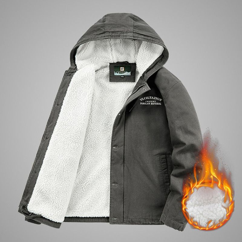 Giacca con fodera in pile, cappotto casual spesso, giacca calda in cotone da uomo versatile e alla moda, top invernale, Trey_voghion.com