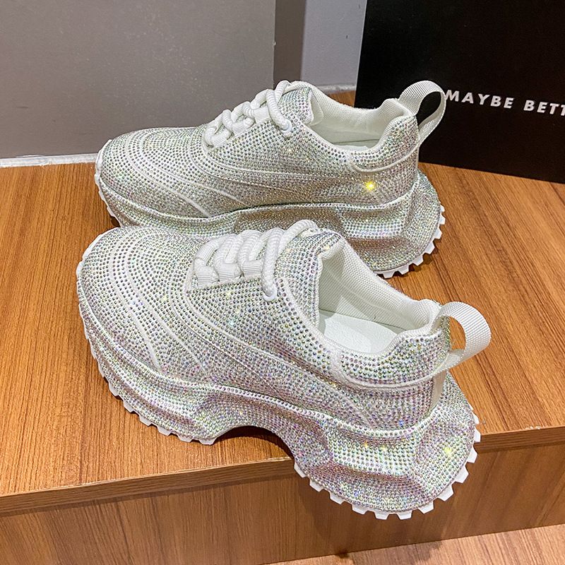 Modische Damen-Sneaker mit Strasssteinen – klobige Plateauschuhe für mehr Körpergröße, atmungsaktives Obermaterial aus PU, lässige und trendige Low-Top-Schnürschuhe_voghion.com