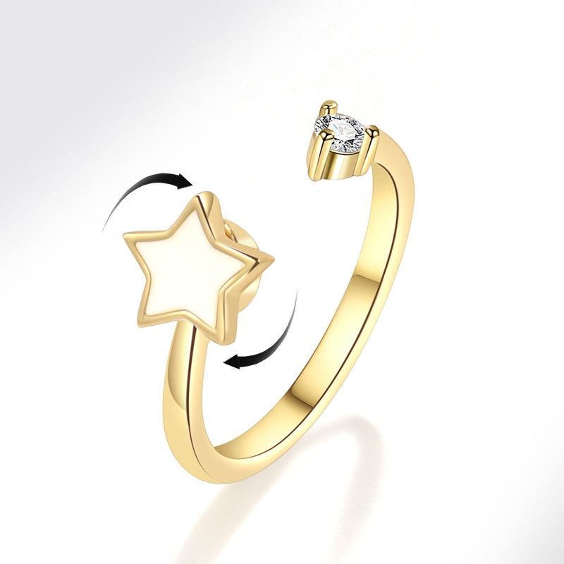 Mode Kolmnsta Rotierender Stern Einstellbare Angst Relief Öffnung Ringe Für Frauen Mädchen Dazzg Zirkonia Ring Party Schmuck Geschenk_voghion.com
