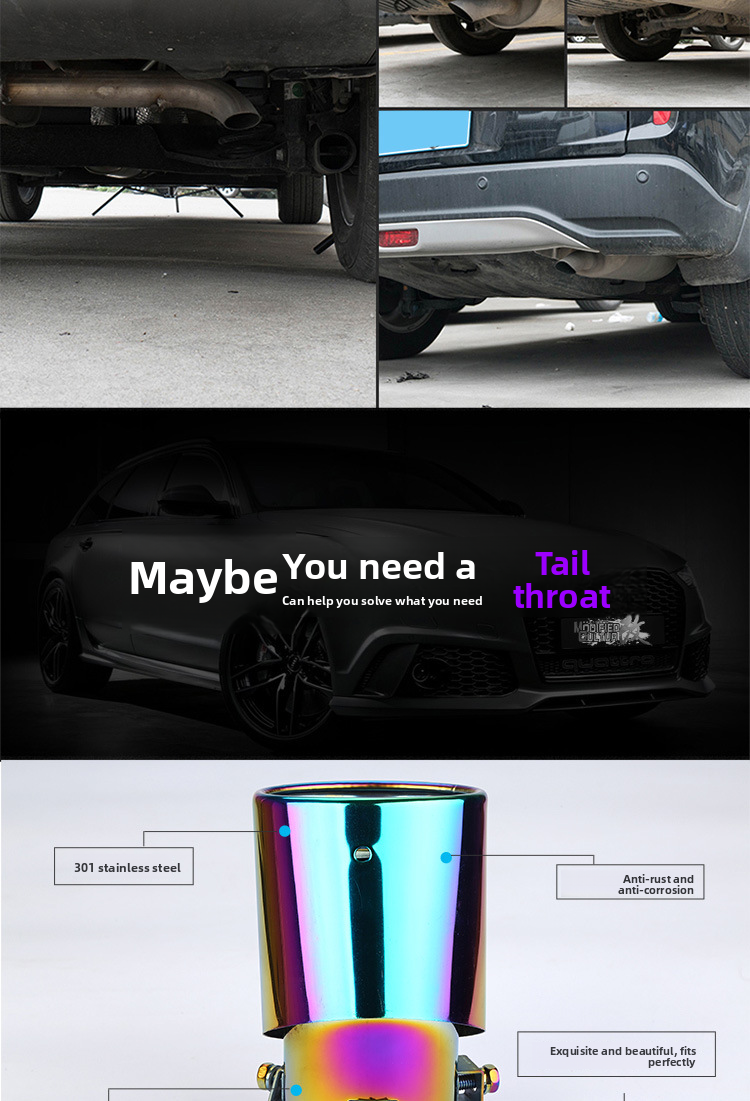 Copertura del gas di scarico in acciaio inossidabile, decorazione per singolo tubo di scarico per auto, gola di coda universale_voghion.com