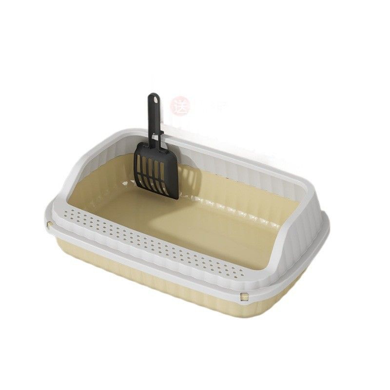 Extra Large Semi-Enclosed Anti-Splash Tray Supplies Litter Pan Cat Waste Box_voghion.com