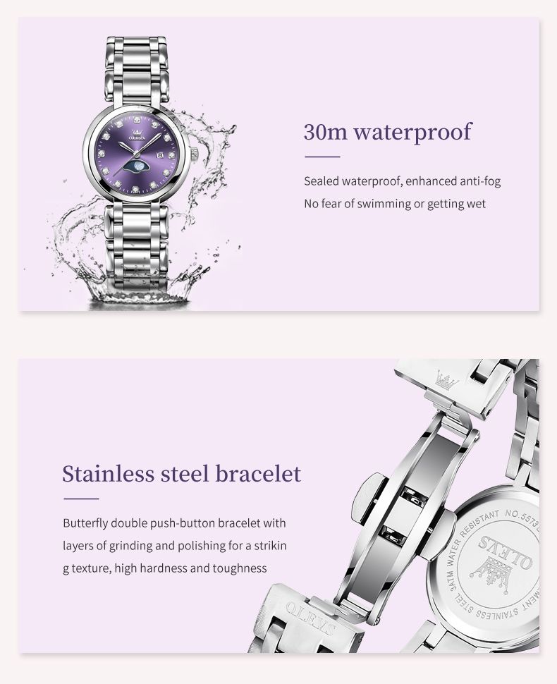 Orologio da donna impermeabile con quadrante a stella e luna, diamanti, scala romana, acciaio inossidabile massiccio, elegante orologio da donna al quarzo di lusso_voghion.com