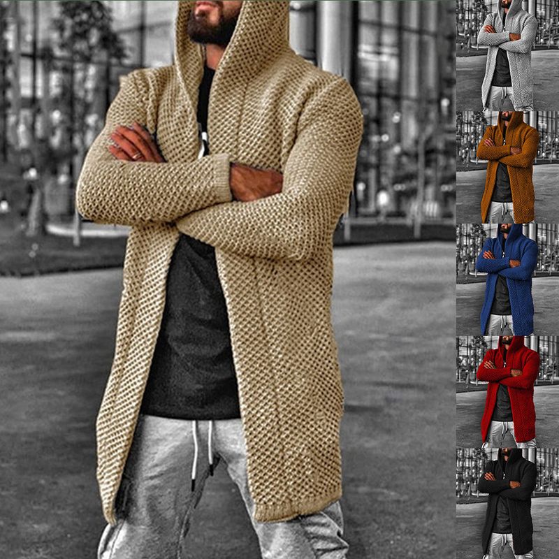 2024 autumn/winter cardigan solid color hooded high neck jacket men's sweater_voghion.com