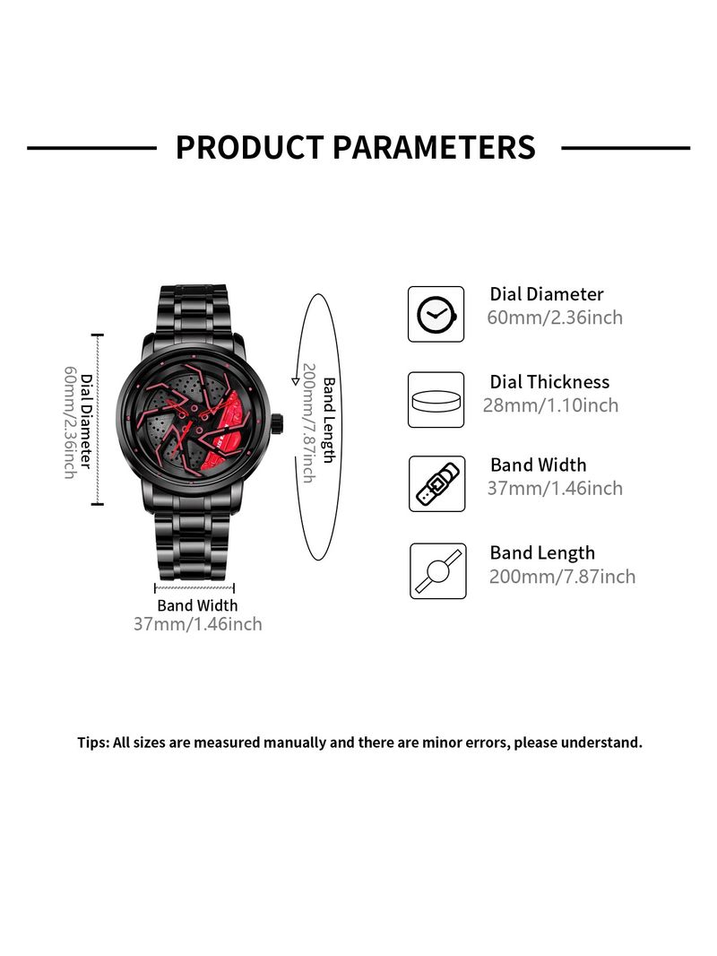 Steel Band Personality Cool Men's Quartz Watch Trend Fashion Rotating Car Outline Watch Box_voghion.com