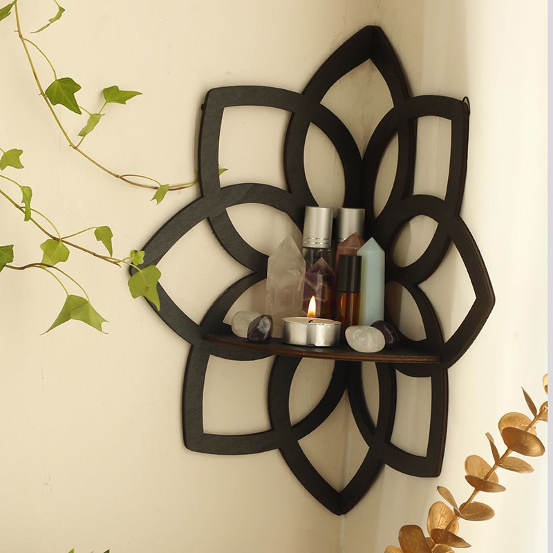 El sanatları ahşap lotus içi boş depolama rafı basit ev duvar dekorasyonu_voghion.com