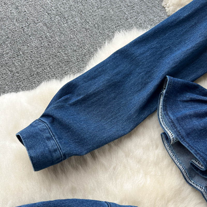 Women's Lace Doll Collar Denim Jacket + Medium-length Hip Skirt Two-piece Suit_voghion.com