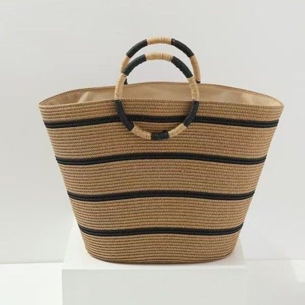 Borsa da donna in paglia, da spiaggia, intrecciata a mano, grande capacità, borsa da viaggio in corda di carta_voghion.com