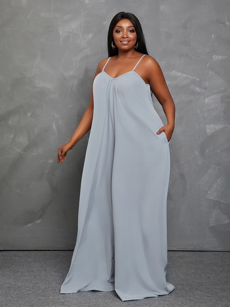 Women's loose large size bell pants solid color jumpsuit_voghion.com