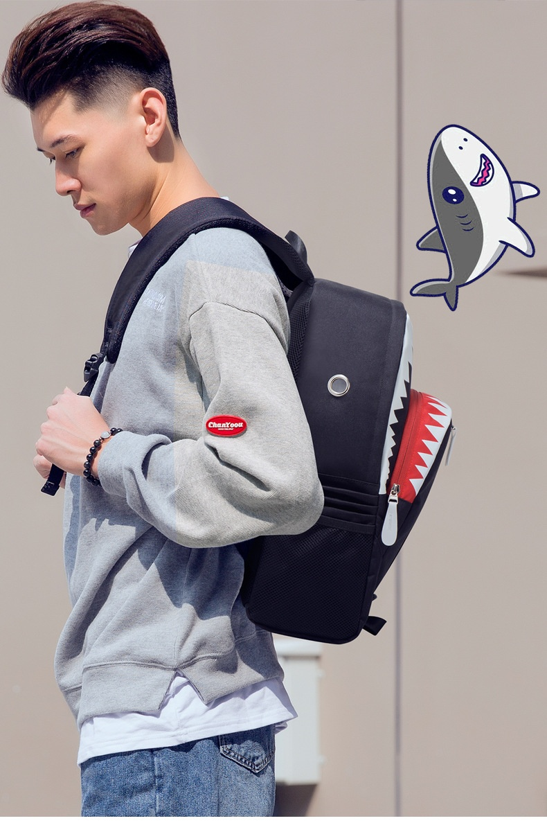 Batoh Nightglow pro muže s velkými ústy, žraločí USB funkce, studentský batoh, personalizovaný moderní styl, Guangzhou_voghion.com