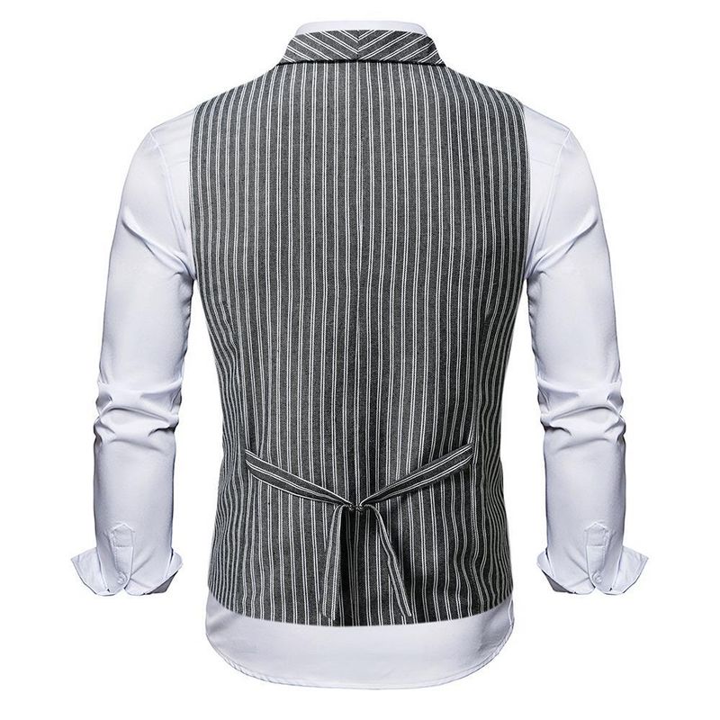 Retro dubbelrijs print gilet voor heren, geruit vest voor casual en zakelijke kleding_voghion.com