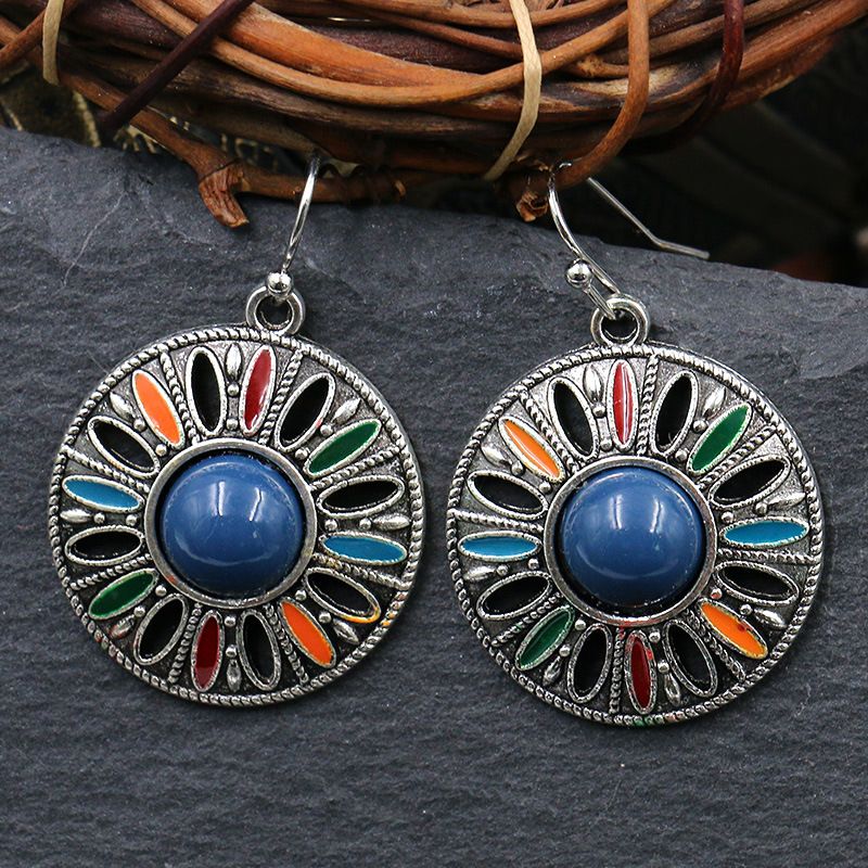 Bohemian fashion round pendant earrings trend drop oil earrings personality cross-border exaggerated jewelry_voghion.com