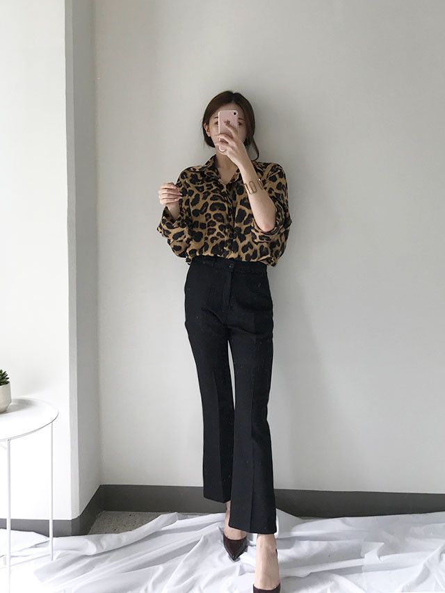Chemise ample à manches longues à motif léopard chic coréen 2024_voghion.com