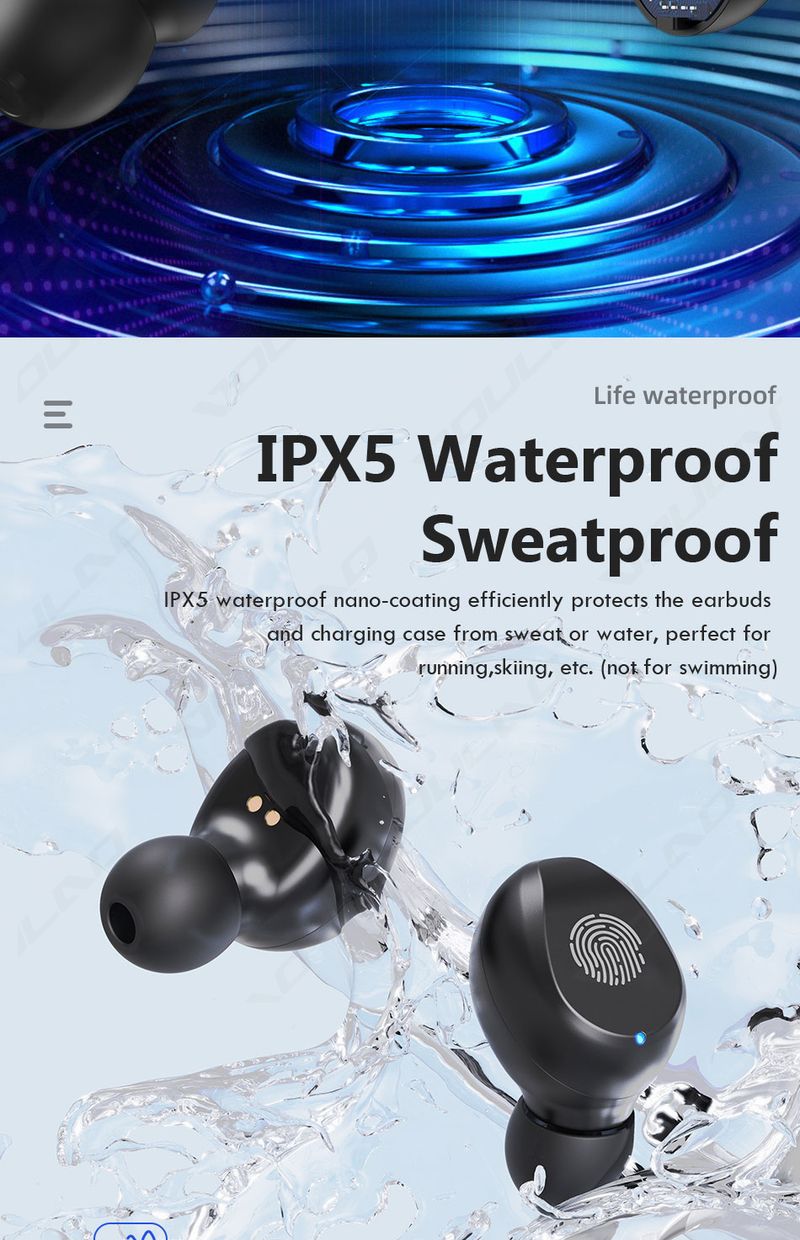Wireless Bluetooth headset touch control headset stereo sports waterproof Bluetooth 5.1 headset with microphone headset_voghion.com