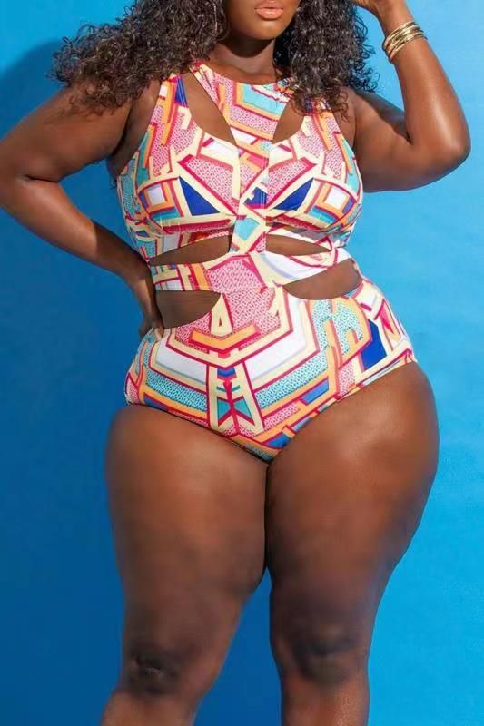 Women's Plus Size One-Piece Swimsuit With Ethnic Print, Sexy High Elasticity Swimwear For Swimming & Beach_voghion.com