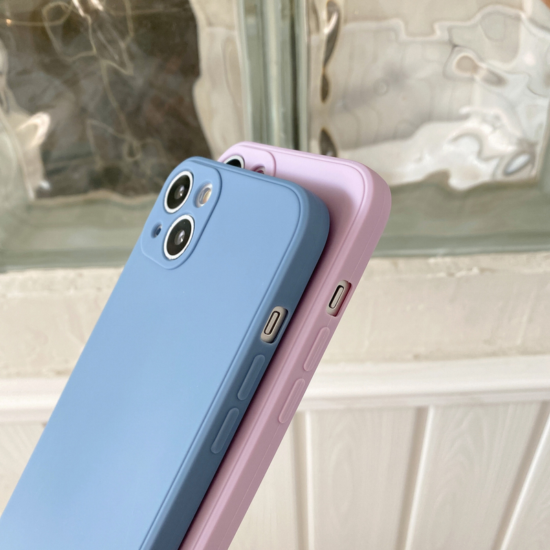 15 İnce Delikli Düz Kenarlı Sıvı Silikon iPhone 14 Telefon Yumuşak 13 Koruyucu Kılıf İçin Uygundur_voghion.com