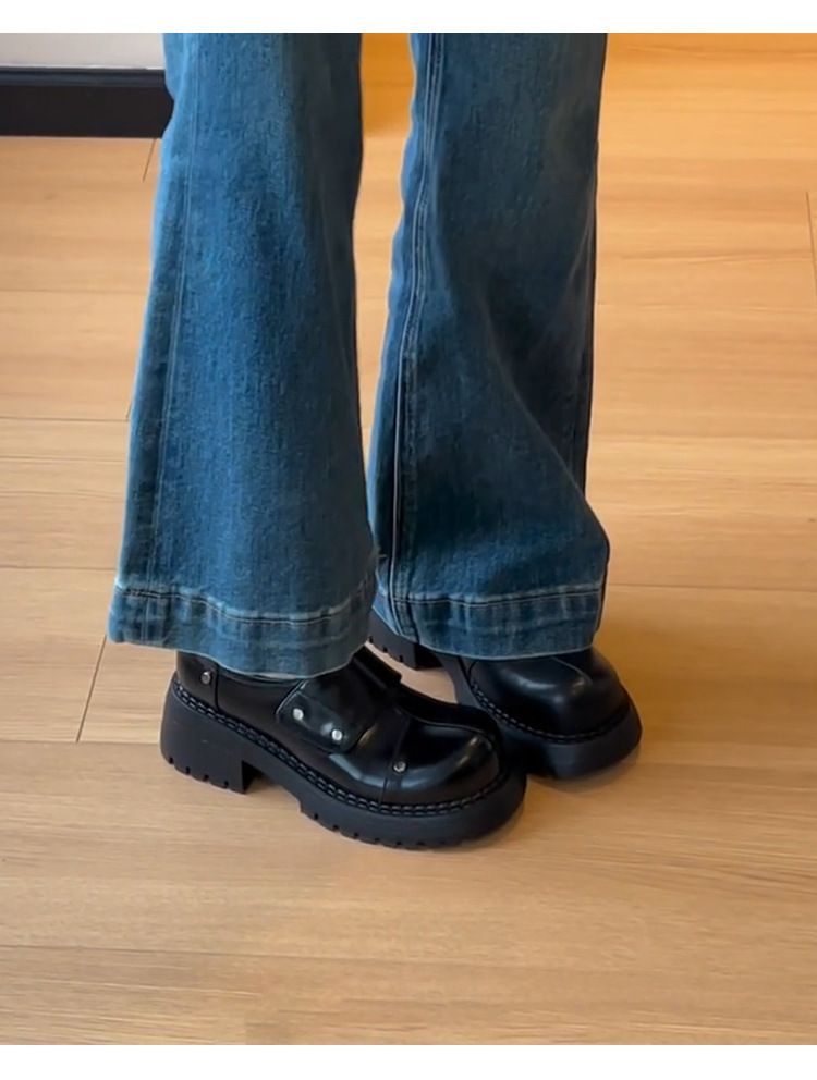 Voyage Voyage Sheepskin Version~ Derby For Women With High-End Feel, Thick Sole, Velcro Lazy Loafers, British Style Slip-On Leather_voghion.com