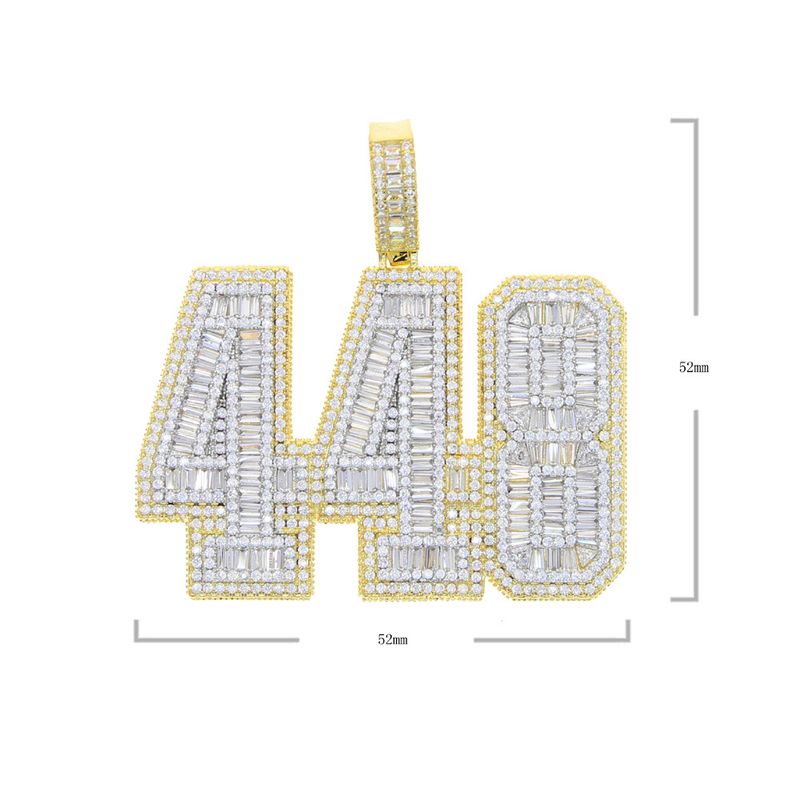 Men's Punk Style Hip Hop Pendant Necklace With Diamond Accents, 448 Number Design, Silver/Gold Plated Twist Chain, 61cm Length_voghion.com