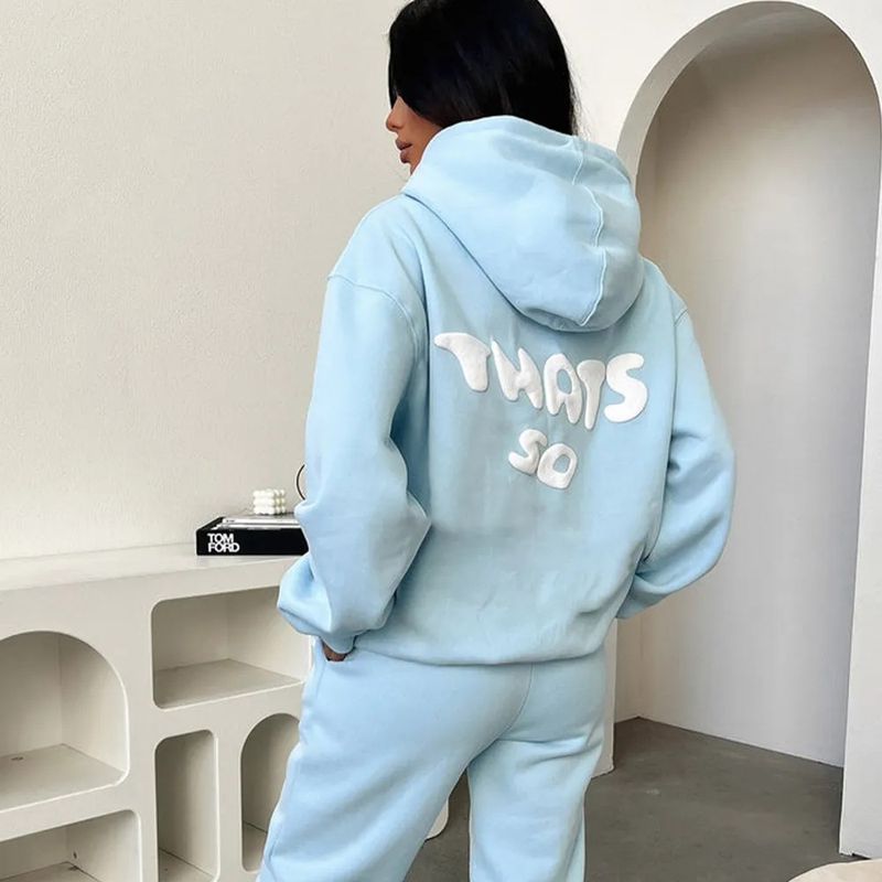 Damen Herbst und Winter neues Sweatshirt-Set, modisches sportliches LOGO Langarmpullover mit Kapuze Sweatshirt zweiteiliges Set_voghion.com