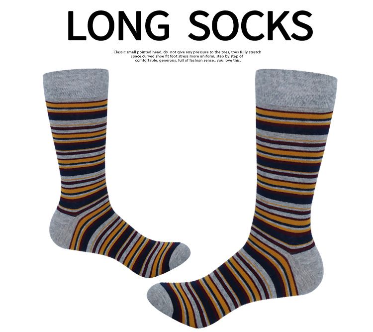 Vergrößerte lange gestreifte Herrensocken aus reiner Baumwolle für vier Jahreszeiten, dünne Deodorant-Socken mit hoher Taille_voghion.com