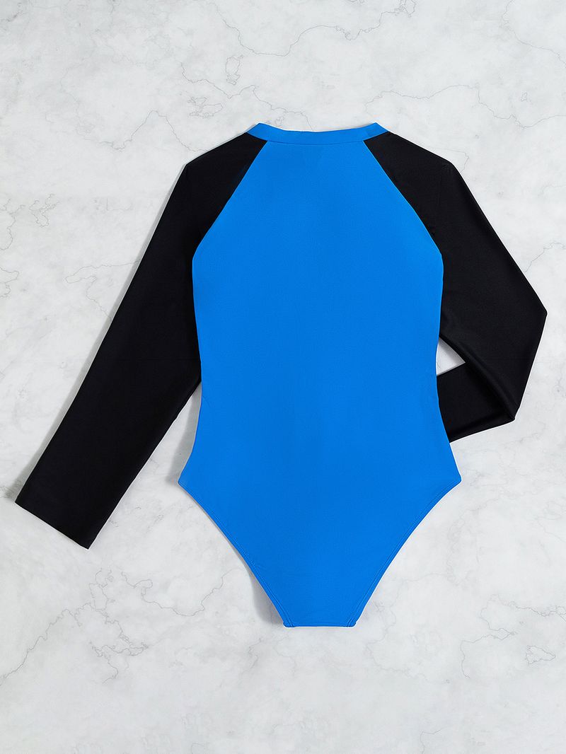 Moslim badpak afslankend lang mouw surfpak bikini dames kleurblok Europese en Amerikaanse stijl met borstkussen_voghion.com