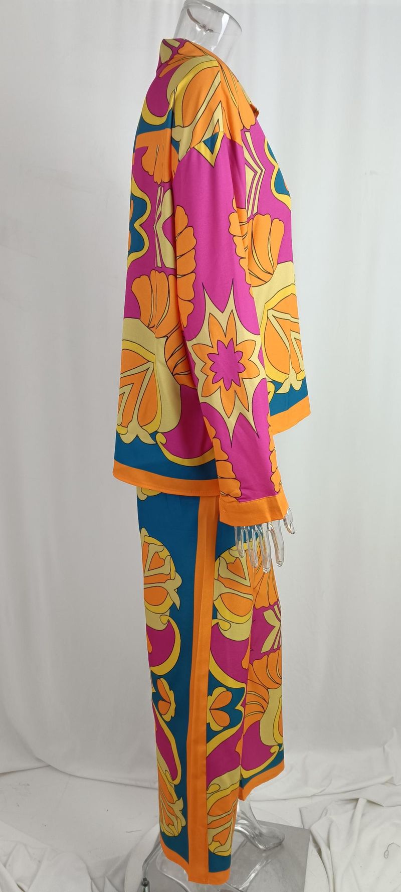 Women's fashion matching suit personalized printed long-sleeved shirt loose straight pants two-piece set for women_voghion.com