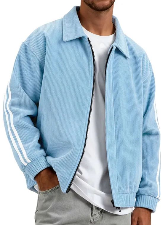 "Men's Corduroy & Polyester Zip-Up Jacket – Ribbed Collar, Relaxed Fit, Windproof Casual Coat (S-4XL, 10 Colors, Business-to-Street Style)"_voghion.com