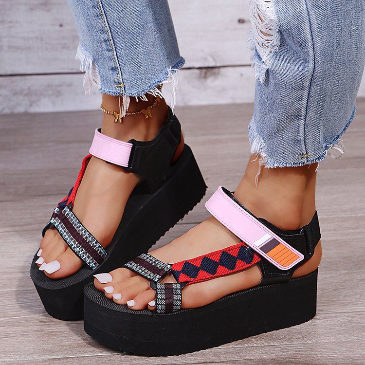 Platform Platform With Color-matching Velcro Sandals For Women Beach Shoes Plus Size Shoes_voghion.com