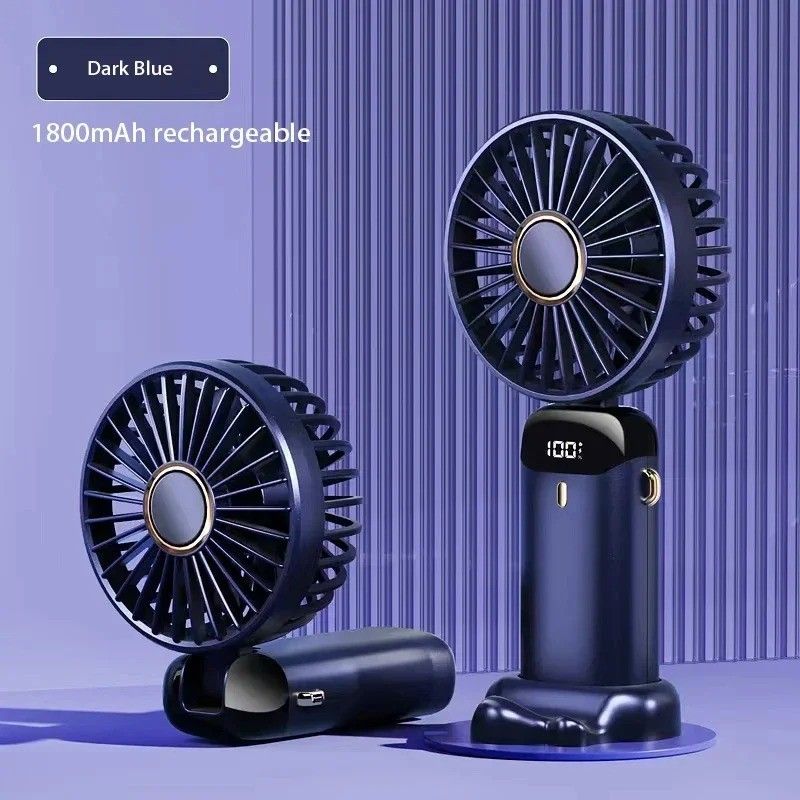 Hand Held Mini Folding Desk Fan Led Display USB Rechargeable_voghion.com