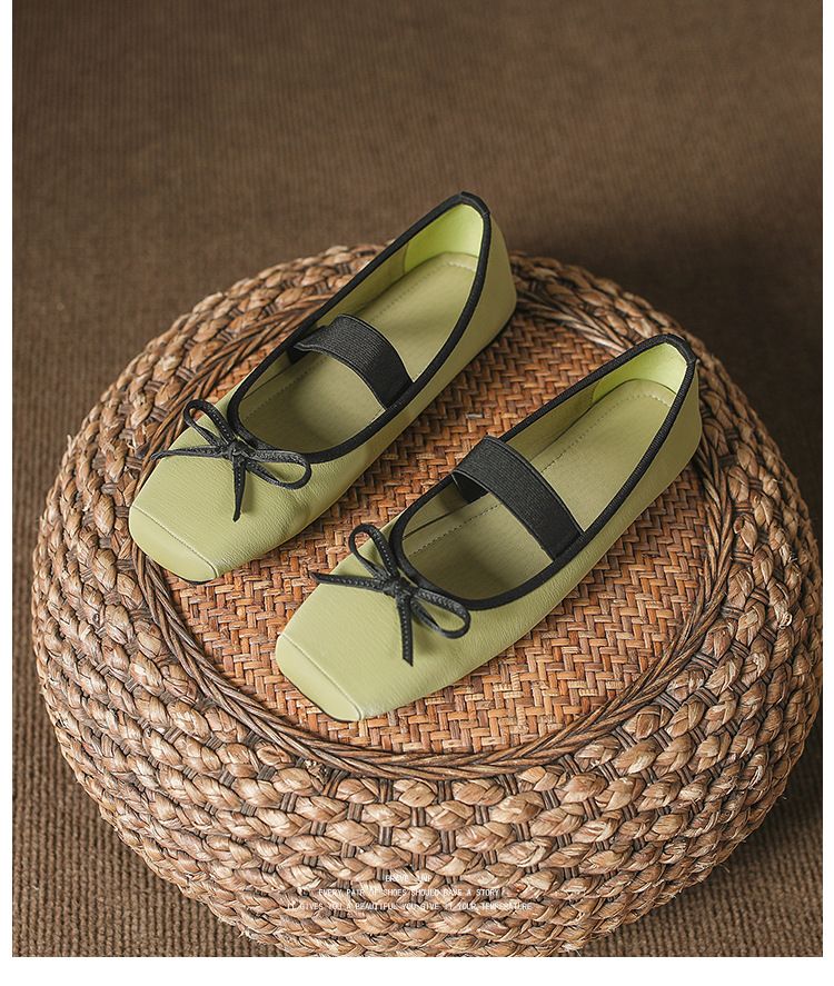 2025 Spring New French Style Flat Bow Ballet Square Toe Strap Slip-On Pig Nose Mary Jane Shoes_voghion.com