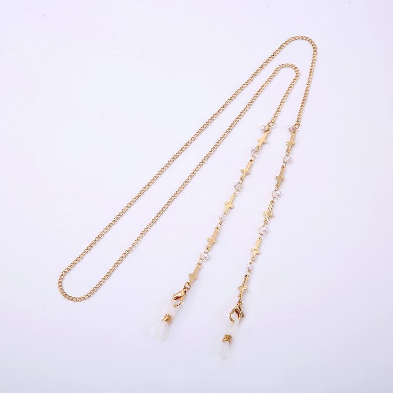 Gafas doradas que conservan el color, cuello de perla de colores, cadena de mascarilla antideslizante de cobre y metal._voghion.com