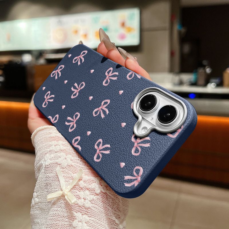 Custodia morbida in pelle con motivo a fiocco rosa per iPhone 16, 15 Pro Max, 14 Plus, 13, 12 Pro, 11, antiurto, in silicone_voghion.com