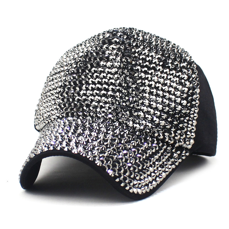 Modischer bunter gepunkteter Baseball-Sonnenschutz für Damen im Freien, AB-Diamant, glänzend, gebogene Traufe, Entenzungenhut_voghion.com